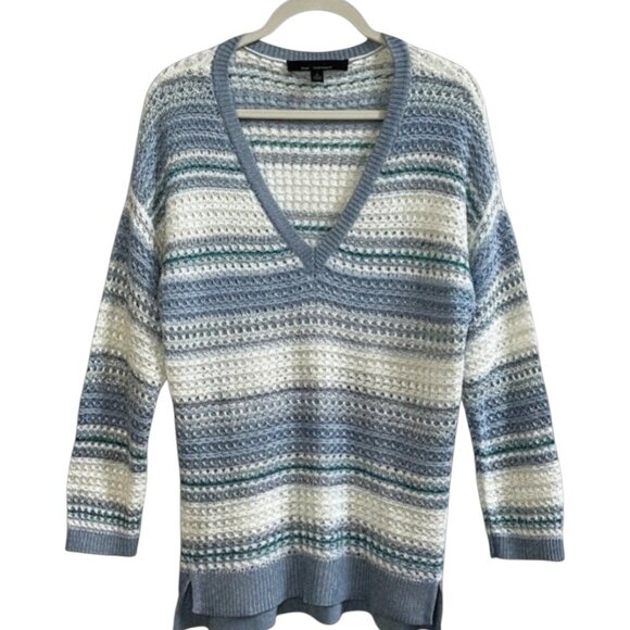 White House Black Market Striped Open Knit Sweater Blue White M Coastal Chic - Picture 2 of 9